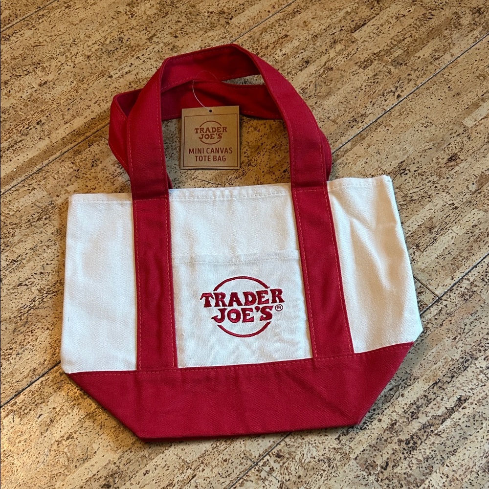 Trader Joe's Red and White Canvas Tote Bag